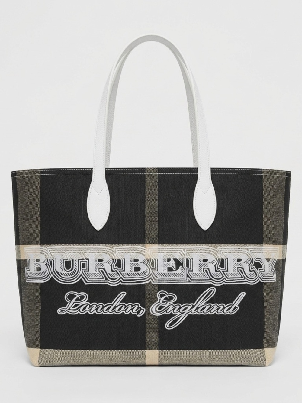 sale ends 5/14Burberry doodle Black and White Logo Canvas Tote new